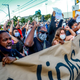 People protest against the death of a black man in front of supermarket Carrefour, where his beating took place, in Porto Alegre, Rio Grande do Sul, Brazil, on November 20, 2020, on Black Consciousness Day.